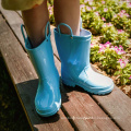 Kids New Fashion Blue Color Waterproof Nature Material Rain Boots Easy-on Handles Shoes